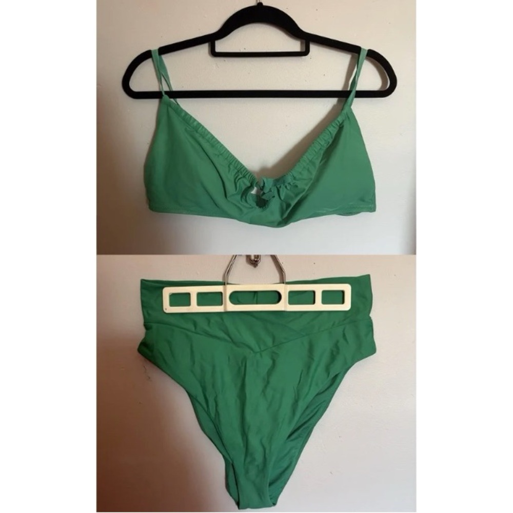 Aerie Teal Two-Piece Bikini Set XL Bandeau Top with L Cross Front Cheeky Bottoms